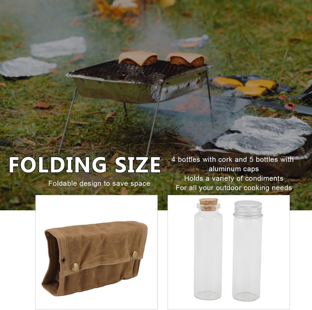 Camping-Gewürz-Set, Reise-Gewürz-Set, Gewürzbehälter für Camping, Gewürzflaschen-Tasche, Nasswachs-S