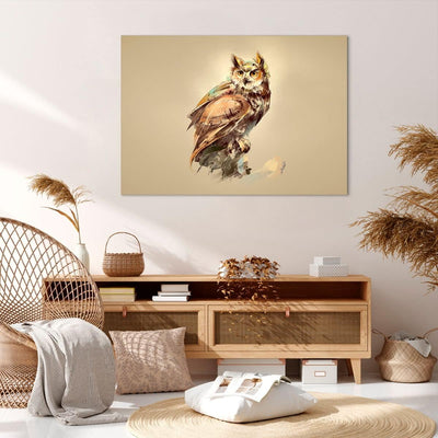 Bilder auf Leinwand 100x70cm Leinwandbild mit Rahmen Eule Vogel Natur Gross Wanddeko Bild Schlafzimm