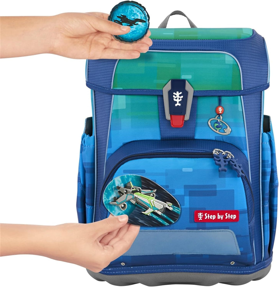 Step by Step Schulranzen-Set CLOUD OCEAN, 5-teilig, ergonomischer Tornister mit Reflektoren, aus Oze