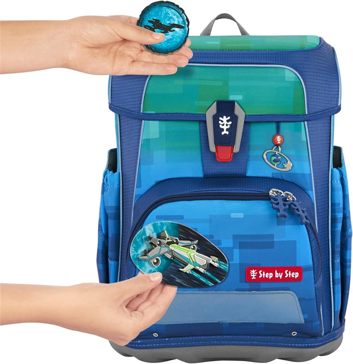 Step by Step Schulranzen-Set CLOUD OCEAN, 5-teilig, ergonomischer Tornister mit Reflektoren, aus Oze