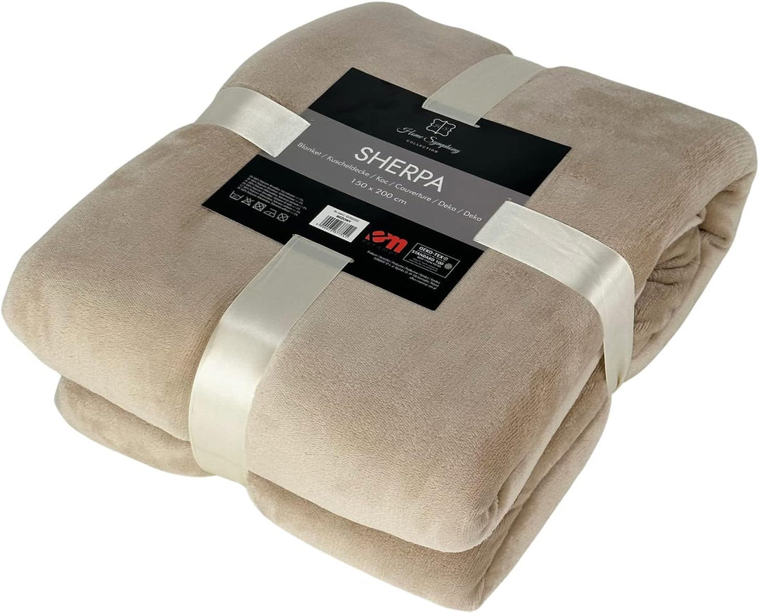 Euromat Sherpa Mikrofaserdecke, Flanell Kuscheldecke, Wohndecke, Bettüberwurf 150x200 cm (Beige), Be