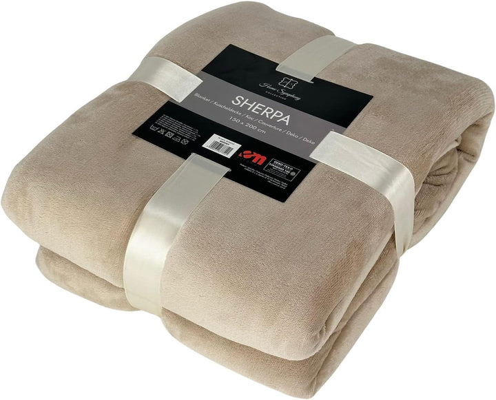Euromat Sherpa Mikrofaserdecke, Flanell Kuscheldecke, Wohndecke, Bettüberwurf 150x200 cm (Beige), Be