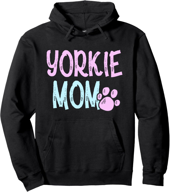 Yorkie Mom Dog Yorkshire Terrier Cute Paw Print Blue Pink Pullover Hoodie