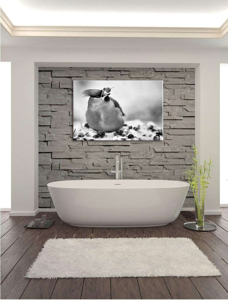 Pixxprint Kleiner Vogel im Schnee / 100x70cm Leinwandbild bespannt auf Holzrahmen/Wandbild Kunstdruc