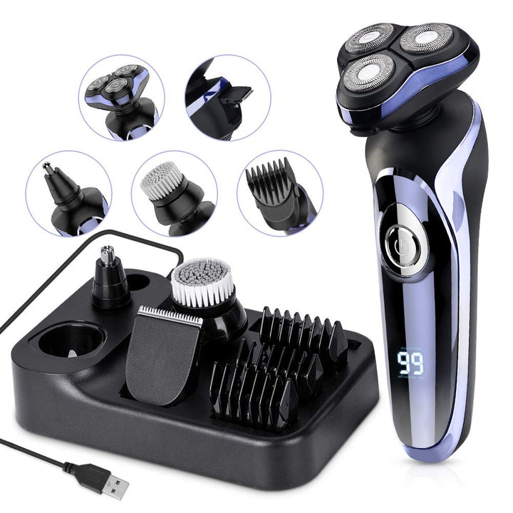 Rasierer Herren elektrisch Elektrorasierer Shaver, 5in1 Rotationsrasierer Präzisionstrimmer IPX7 Ele