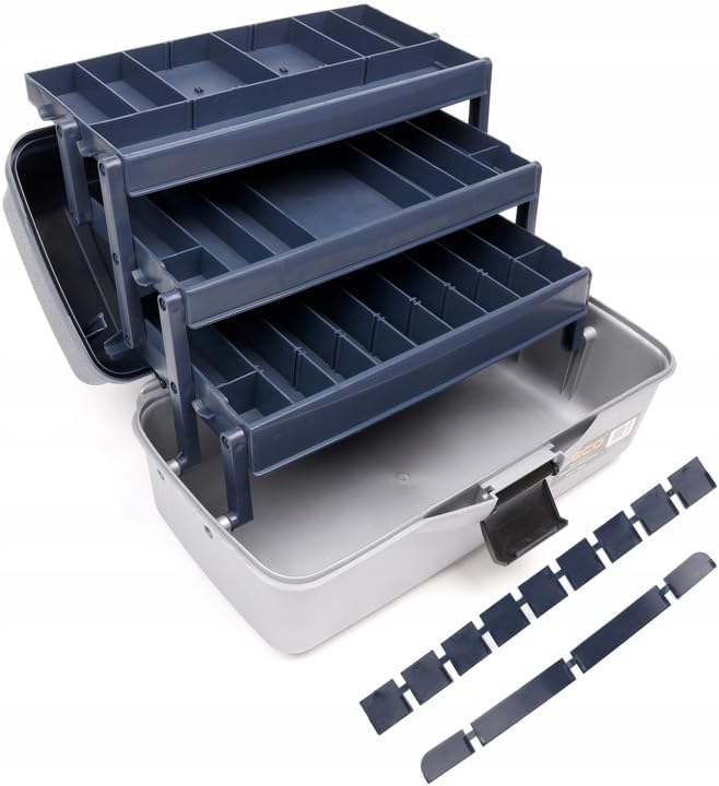 NECO Angelbox Blau mit 3 Schubladen – Grosse Tackle Box 40x22x21 cm | Angelkoffer mit Fächern für Kö