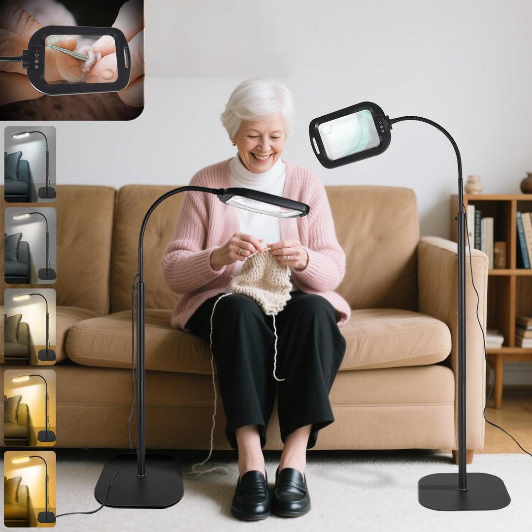 10X Standlupe mit Licht und Ständer, 2 in 1 Lupenlampe mit 60 LED, Rechteckige Flexible Schwanenhals