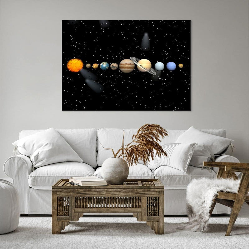 Bilder auf Leinwand 100x70cm Leinwandbild Universum Galaxie Planeten Sterne Gross Wanddeko Bild Schl