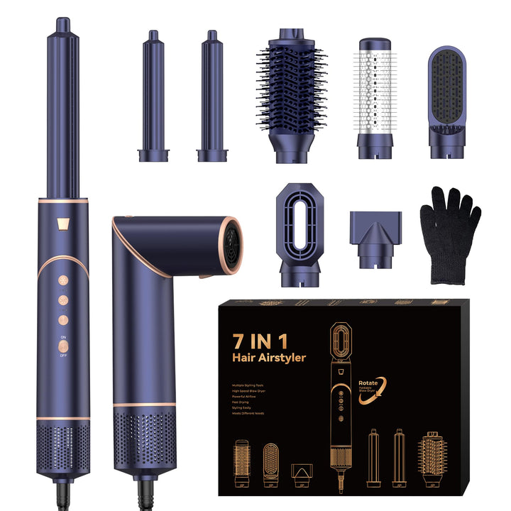 Air Styler 7 in 1 Hairstyler Föhn Ionen Foldable 110,000RPM mit Warmluftbürste, Stylingbürsten, Lock