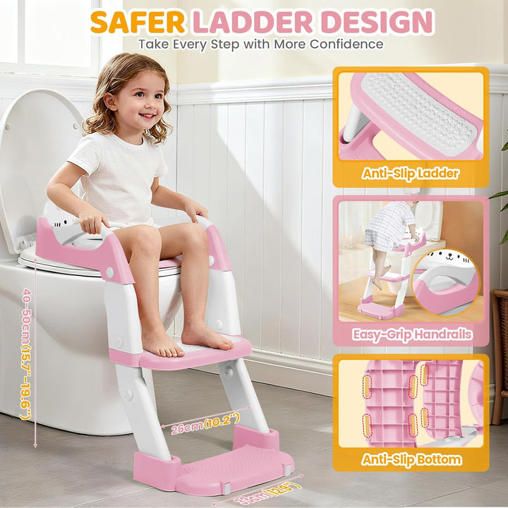 Orzbow Toilettensitz Kinder mit Treppe, 2-in-1 Kinder Toilettensitz, Töpfchen für Kinder, Höhenverst