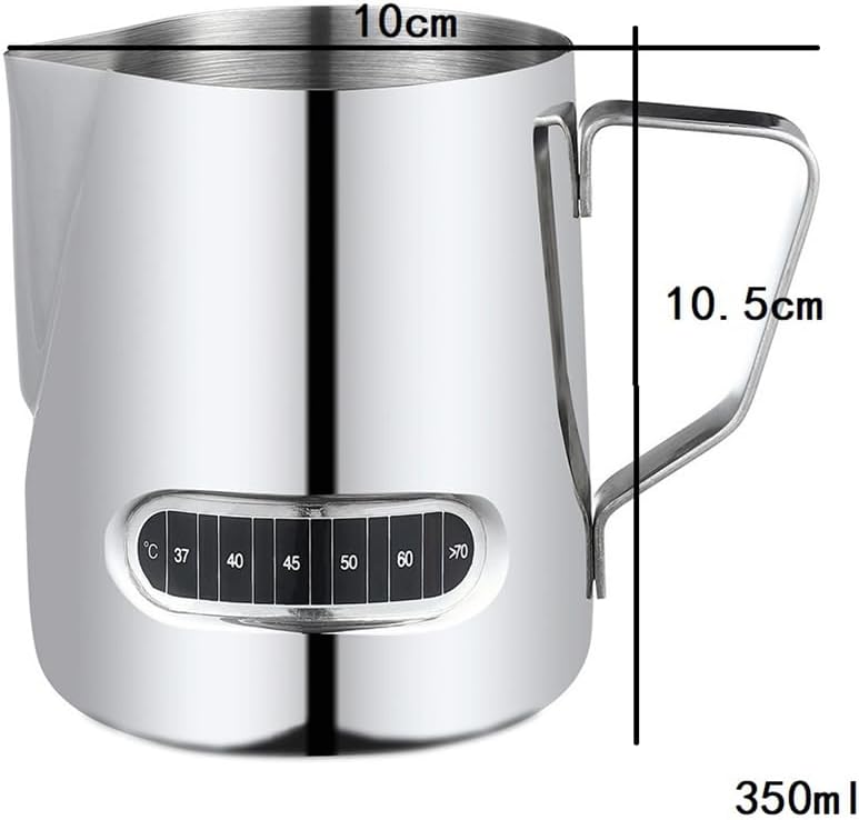Exqufood Milchaufschäumer Temperaturanzeige Milchaufschäumer und Tasse für Latte Art 350ml