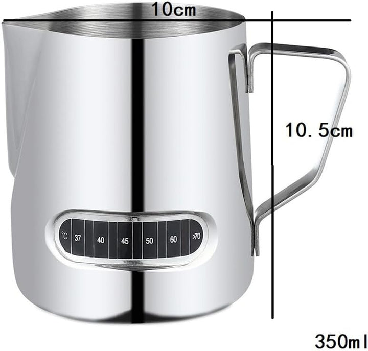 Exqufood Milchaufschäumer Temperaturanzeige Milchaufschäumer und Tasse für Latte Art 350ml