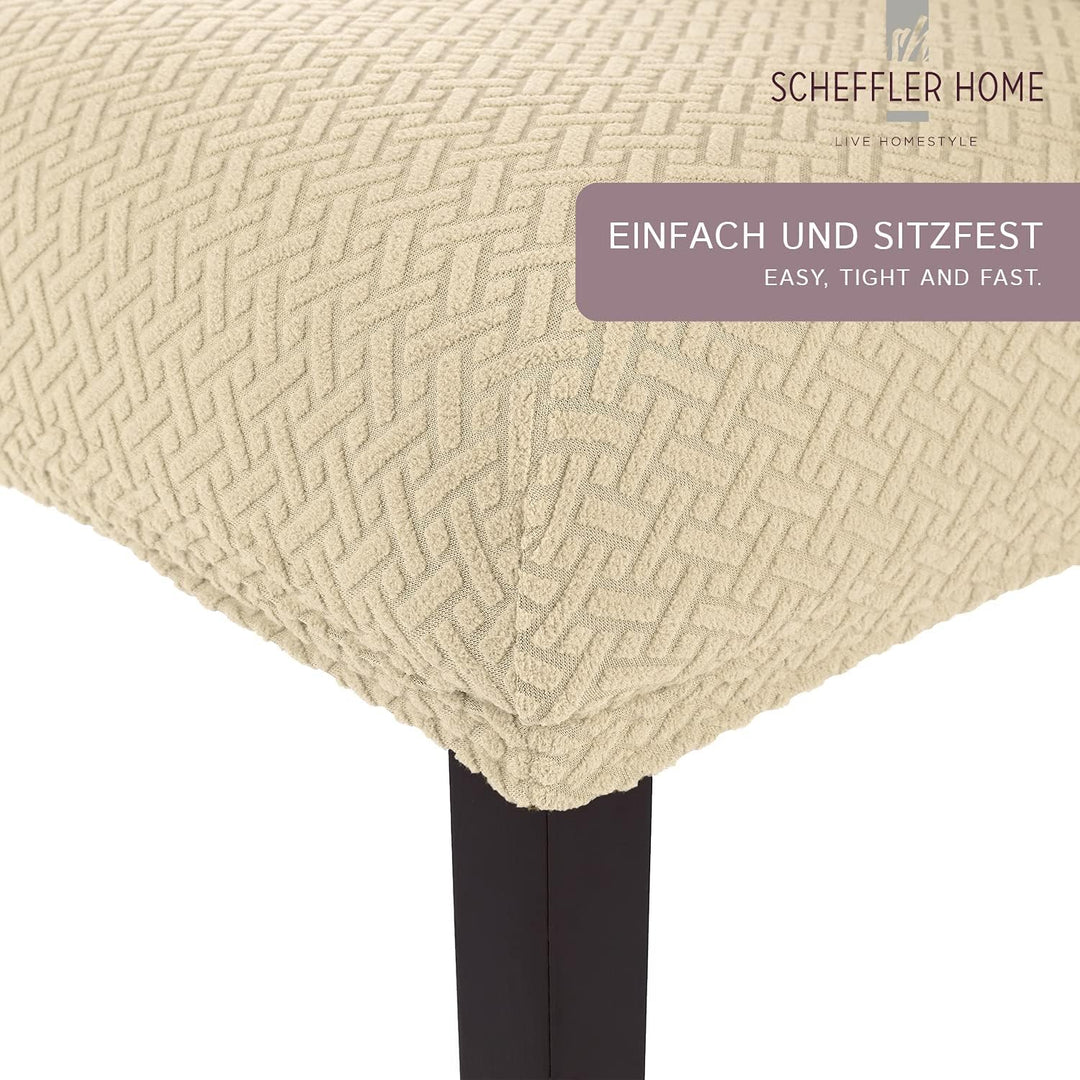 SCHEFFLER-Home Stuhlhussen Stretch Luna/Stuhlhussen Creme 6er Set/elastische Flanell Stuhlabdeckunge