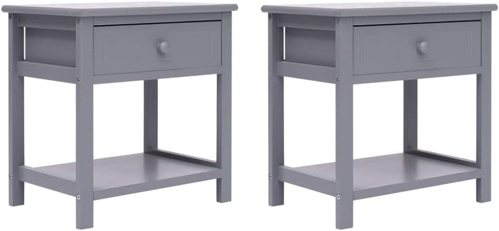 FIRBNUS Bedside Table Nachtkonsole Night Stand Nachttische 2er Set Grau 40x29x42 cm Paulownia Holz B