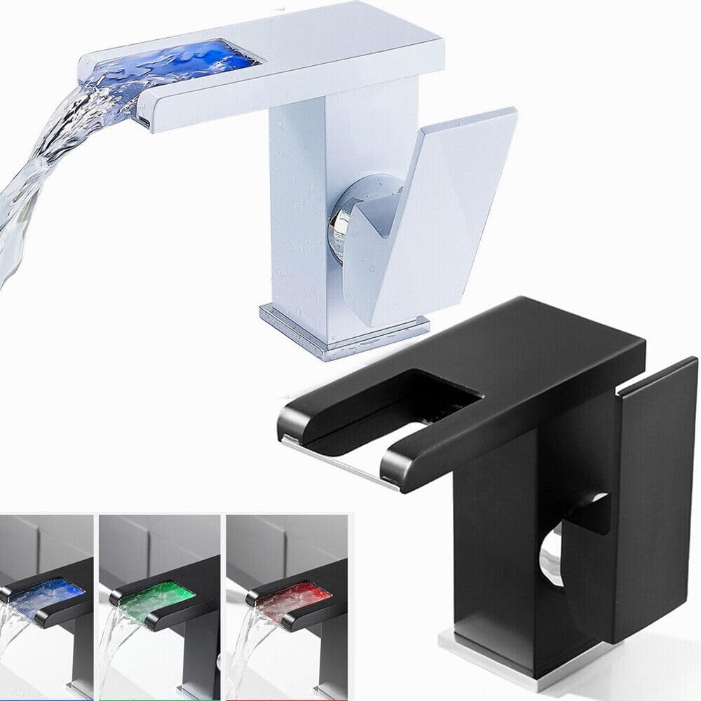 LED-Licht Waschbecken Wasserhahn 3 Farbewechsel RGB für Badezimmer Kaltes und Heisses Wasser Vorhand