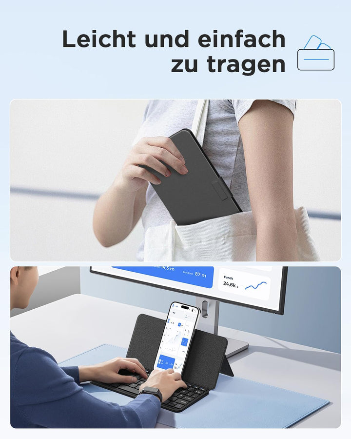 CACOE Mobile Bluetooth-Tastatur mit Ständer für Tablets, Ultraflache Tragbare, Faltbare, Dual-Channe