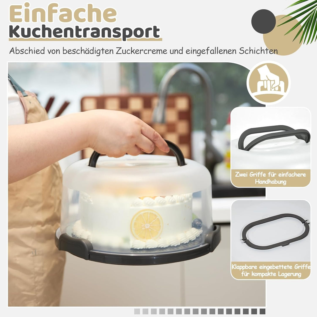 Ohuhu Kuchen Transportbox, Torten Transport Box mit Deckeln und Tragegriff, Tragbarer Tortentranspor
