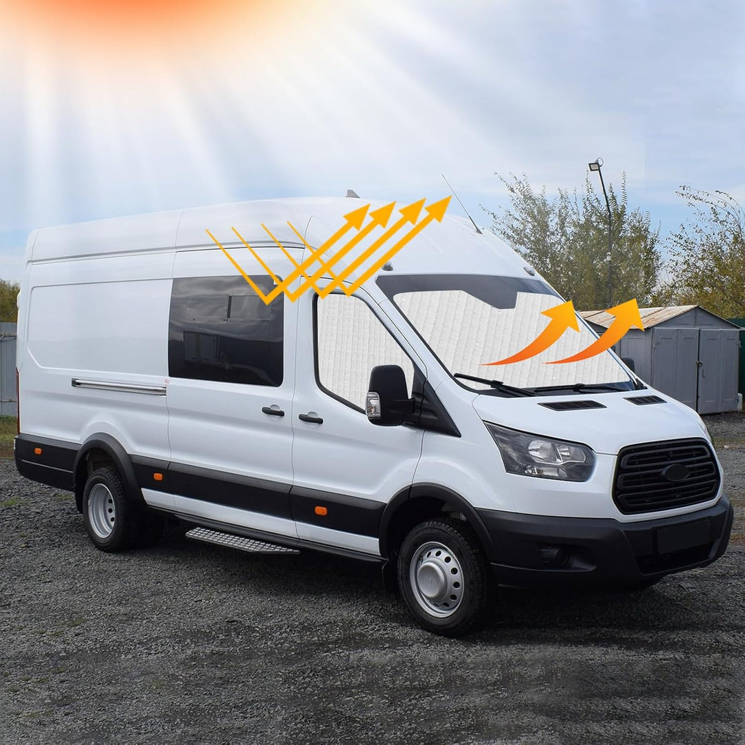 Thermomatte Fahrerhaus Innen für Ford Transit Van MK8, 3pcs UV- & Wasserschutz Sonnenschutz Frontsch