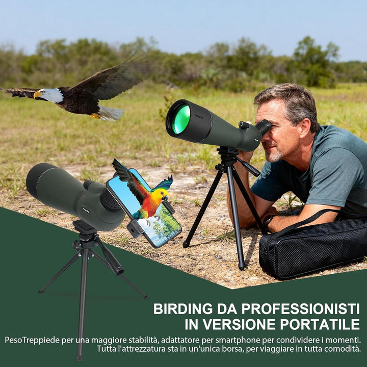 BIBIRE HD-Spektive für das Zielschiessen, 25-75x80-Winkelspektiv mit Stativ und Smartphone-Adapter,