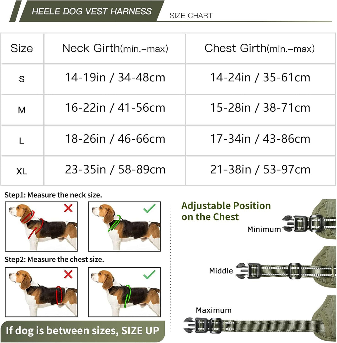 HEELE Hundegeschirr, Hundegeschirr für Grosse Hunde, Freigabe am Hals, Vorderseite Rückseite Clips H