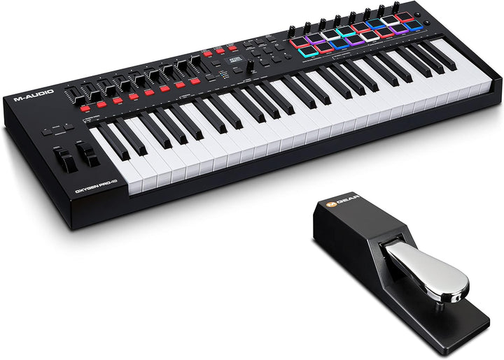 M-Audio Oxygen Pro 49 + SP-2 - USB MIDI Controller mit 49 anschlagdynamischen Tasten, 16 anschlagdyn