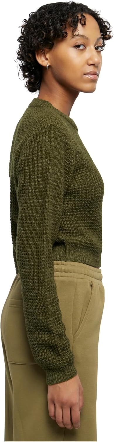 Urban Classics Damen Ladies Short Waffle Sweater XS Summerolive, XS Summerolive