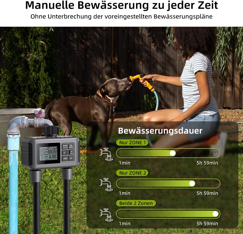 Uzoli SGW07 Bewässerungscomputer mit 2 Ausgänge, Regenverzögerung, IP55 Wasserdicht, Einfache Progra