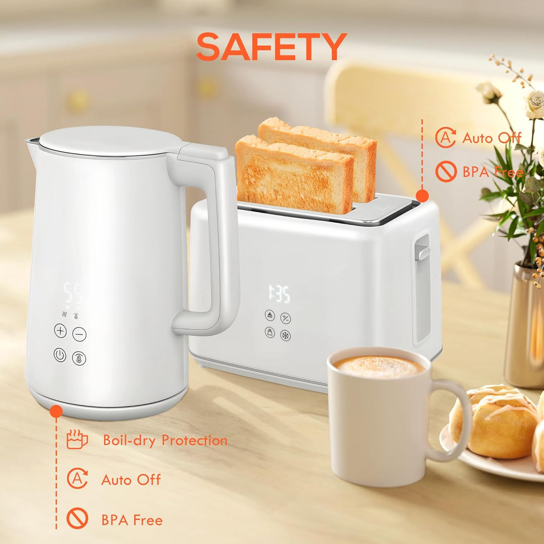 HOMCOM Wasserkocher Toaster Set Edelstahl 1,5L 2200W Wasserkocher automatischer mit Abschaltung 2 Sc