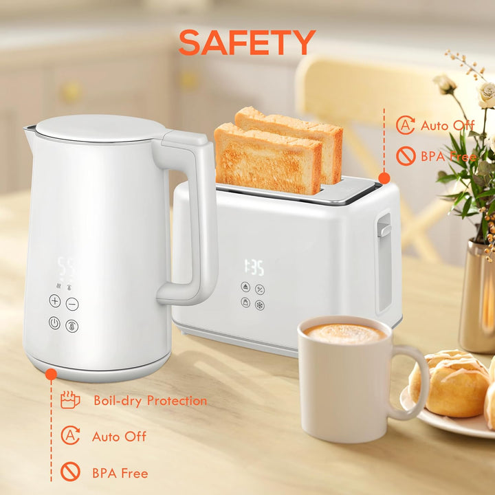 HOMCOM Wasserkocher Toaster Set Edelstahl 1,5L 2200W Wasserkocher automatischer mit Abschaltung 2 Sc