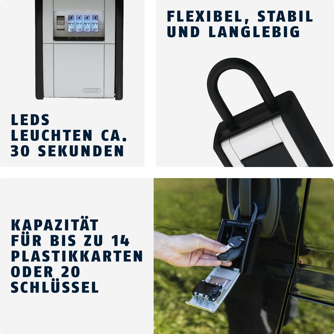 ABUS KeyGarage 797 LED - Schlüsselbox mit Bügel zur Befestigung - mit beleuchteten Zahlenwalzen - fü