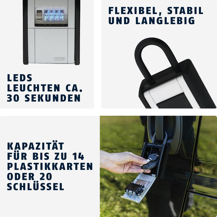 ABUS KeyGarage 797 LED - Schlüsselbox mit Bügel zur Befestigung - mit beleuchteten Zahlenwalzen - fü