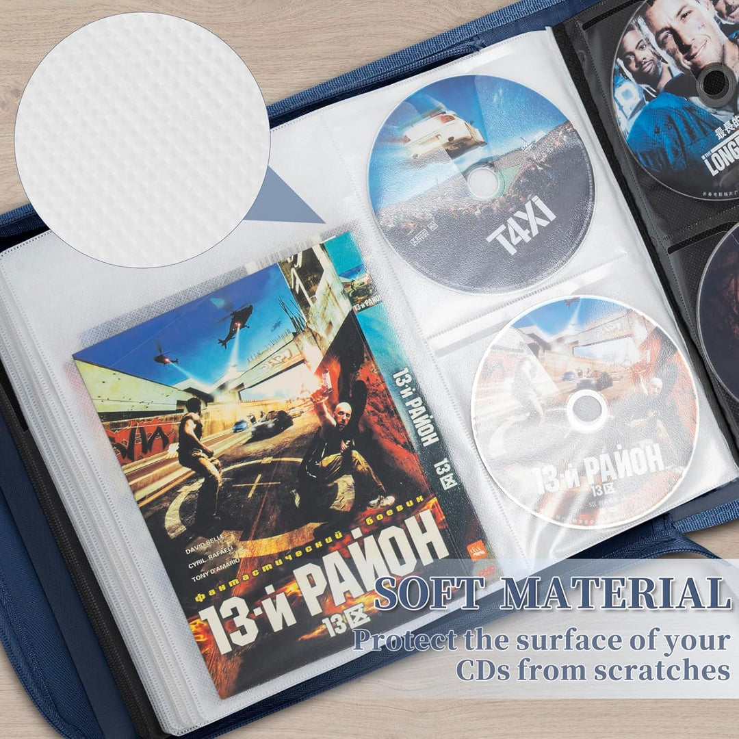 AKOZLIN DVD CD Aufbewahrungsbox mit extra Breiten Titelblättern,tragbarer Binderhalter,Brieftasche,A