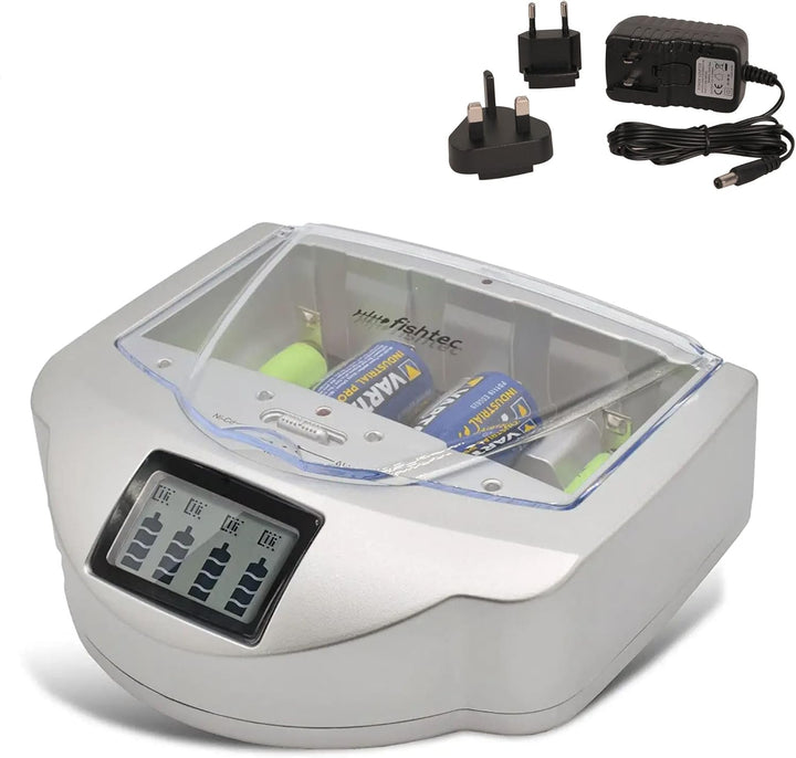 FISHTEC Universal Ladegerät für Batterien AA/LR6, AAA/LR3, C/LR14, D/LR20, 9V, NiCd und NiMh + ALKAL