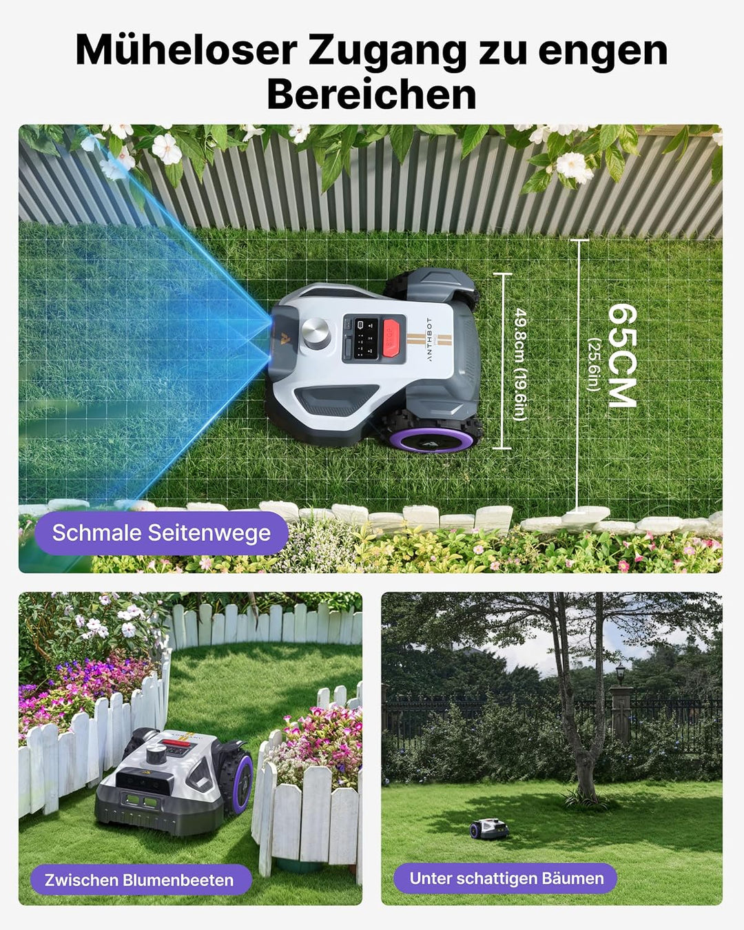 ANTHBOT M5 Pro Mähroboter ohne Begrenzungskabel – HoloSense 4-in-1 Navigation (360° LiDAR, RTK/NetRT