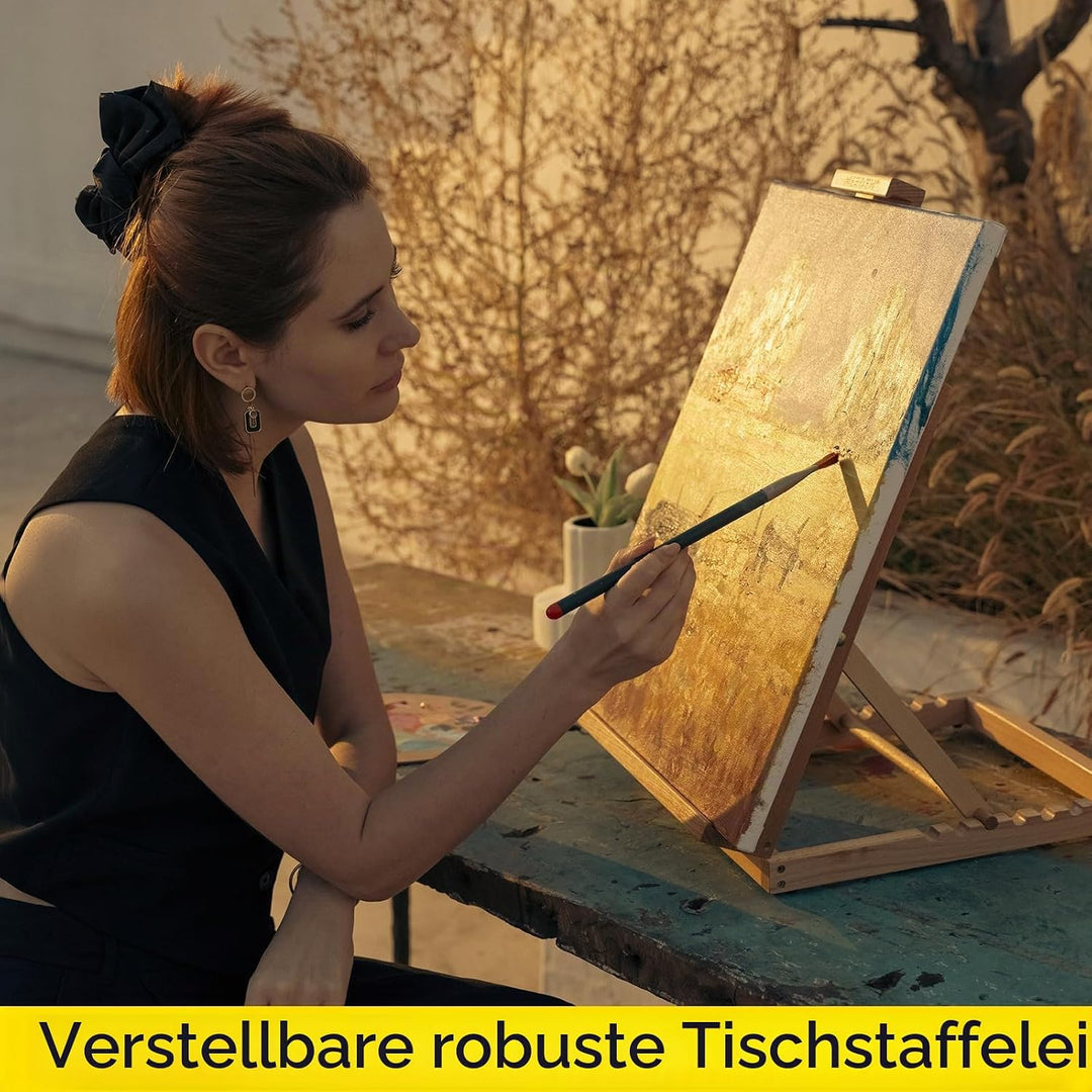 MEEDEN Robuste Tischstaffelei aus massivem Buchenholz, höhenverstellbar, für Künstler, Anfänger und
