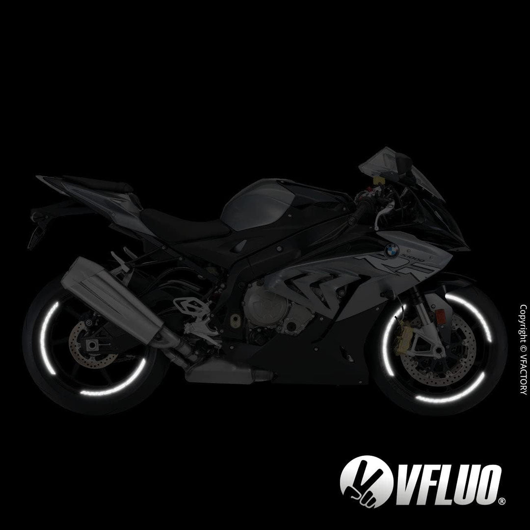 VFLUO - 2 x Kit Reflektierende Felgenrandaufkleber GP Motorrad, Aufkleber für 2 Räder 3M™-Technologi