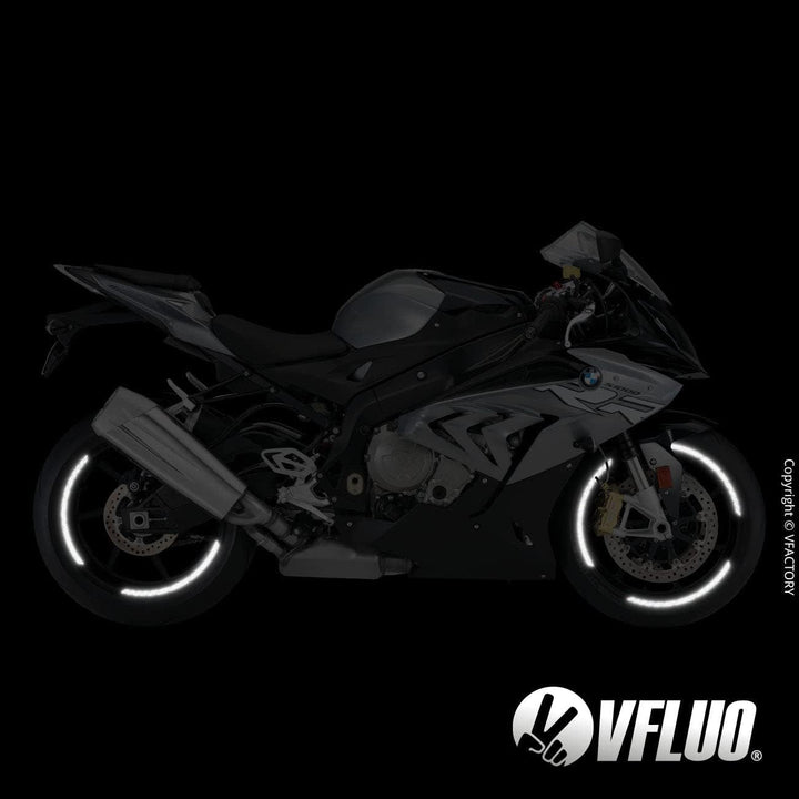VFLUO - 2 x Kit Reflektierende Felgenrandaufkleber GP Motorrad, Aufkleber für 2 Räder 3M™-Technologi