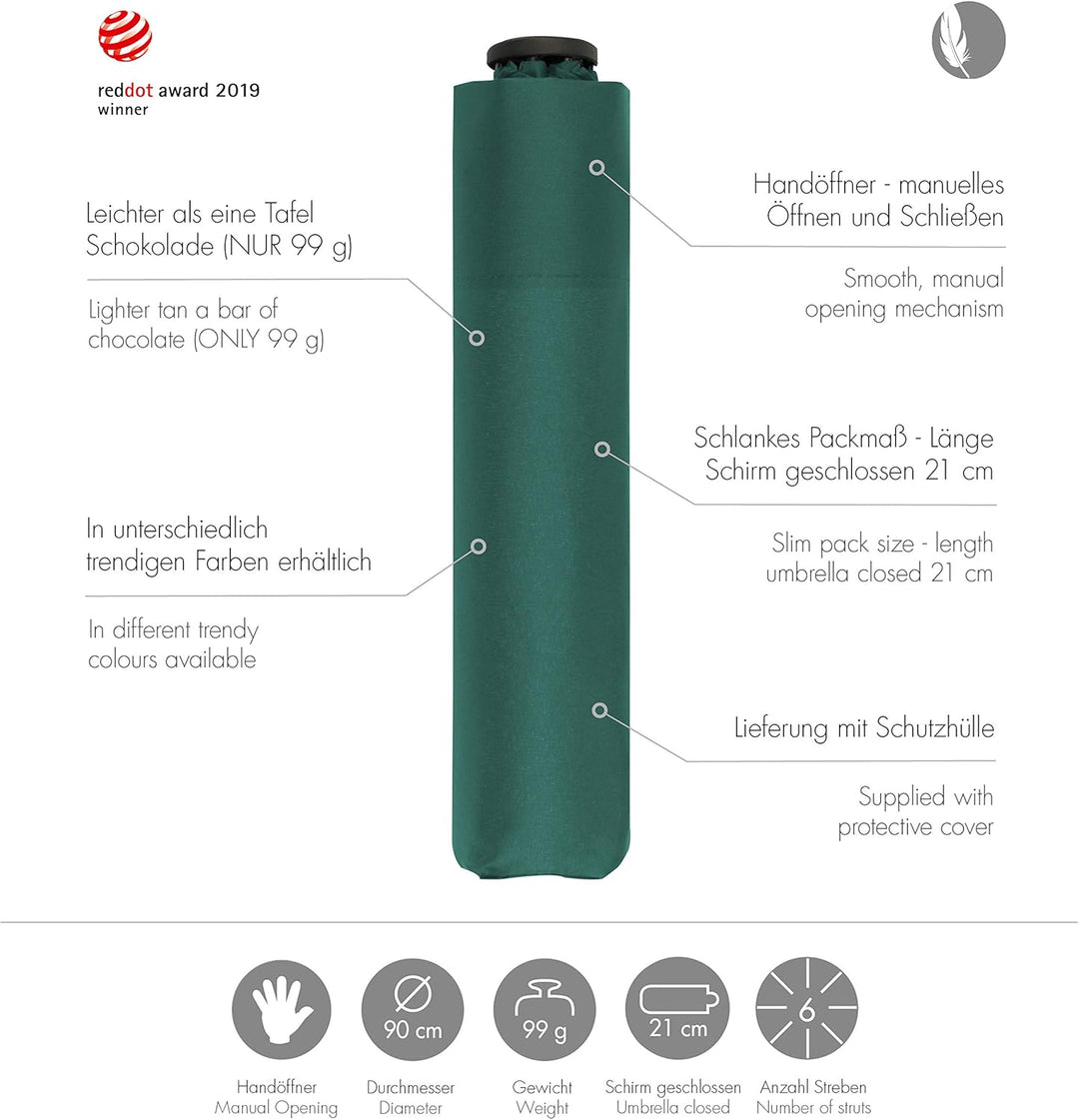 doppler Regenschirmtasche, 99 cm, Gewicht nur 99 g, stabil, winddicht, 21 cm evergreen, evergreen