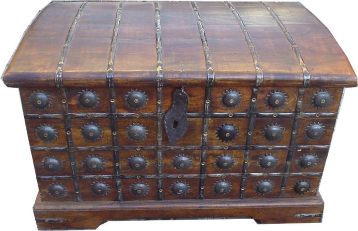 GURU SHOP Truhe Halbrund R387, Akazienholz, Grösse: Gross (45x68x42 Cm), Truhen, Kisten, Koffer gros