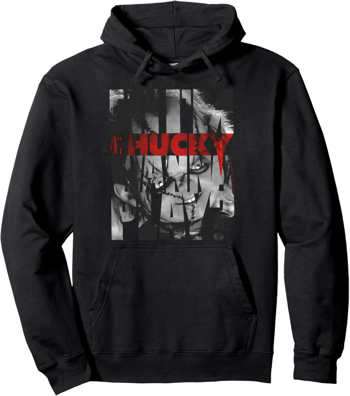 Child's Play Hi I'm Chucky Wanna Play Text Fill Pullover Hoodie