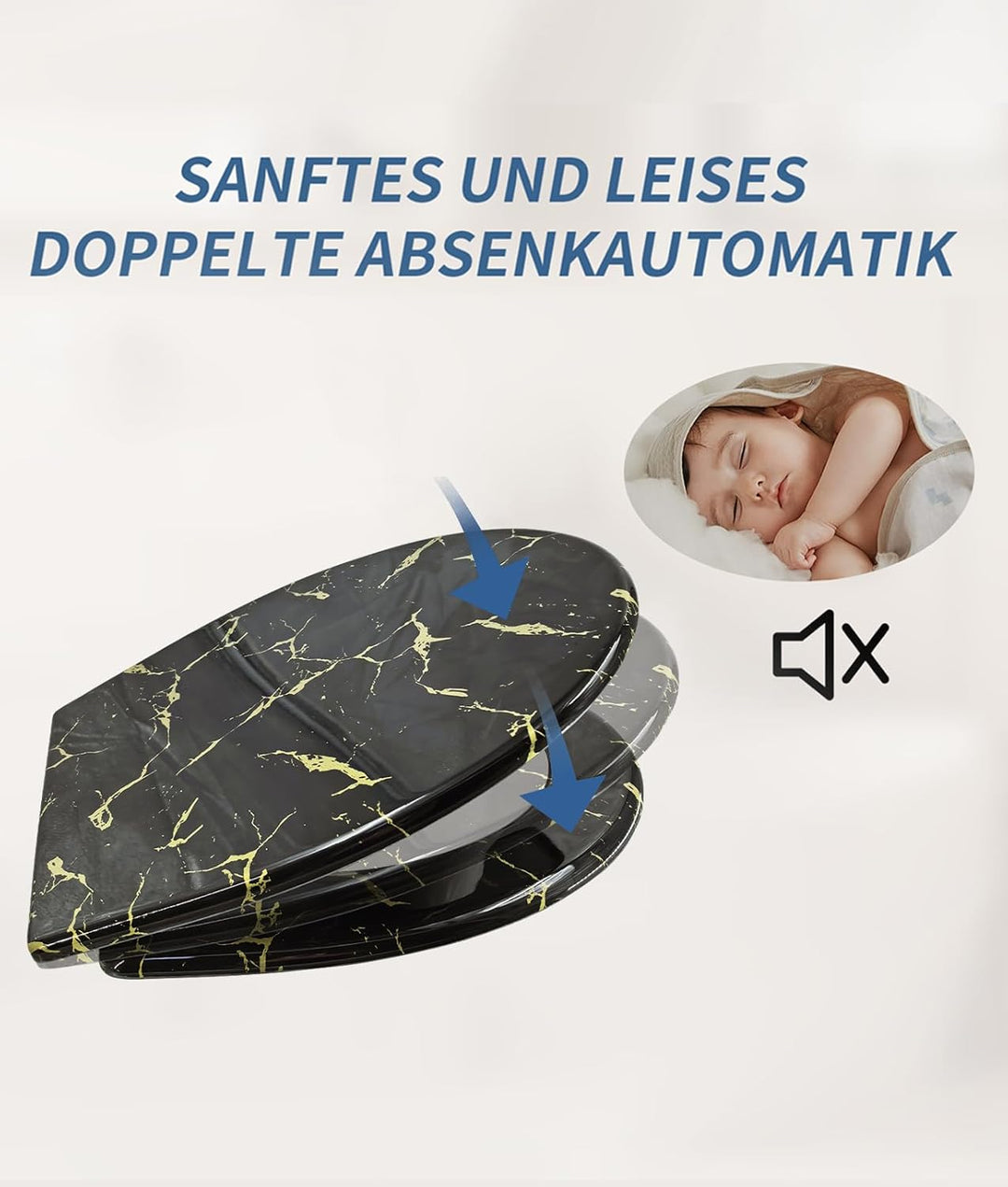 Toilettendeckel mit Absenkautomatik, WC Sitz mit Absenkautomatik Oval Form klodeckel Einfache Reinig