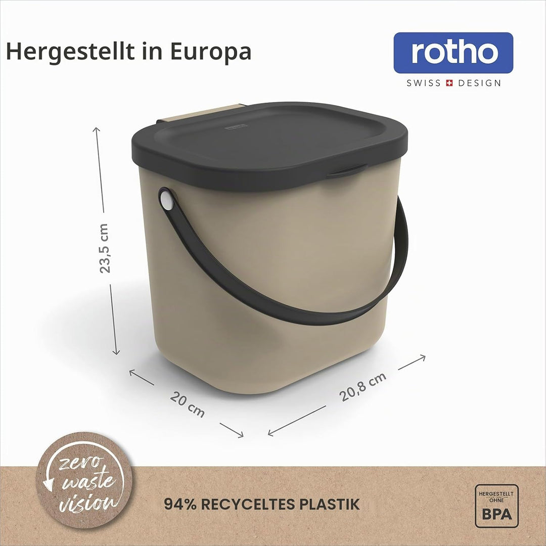 Rotho Albula 2er-Set Biomülleimer 6l mit Deckel und Henkel für die Küche, Kunststoff (PP) BPA-frei,