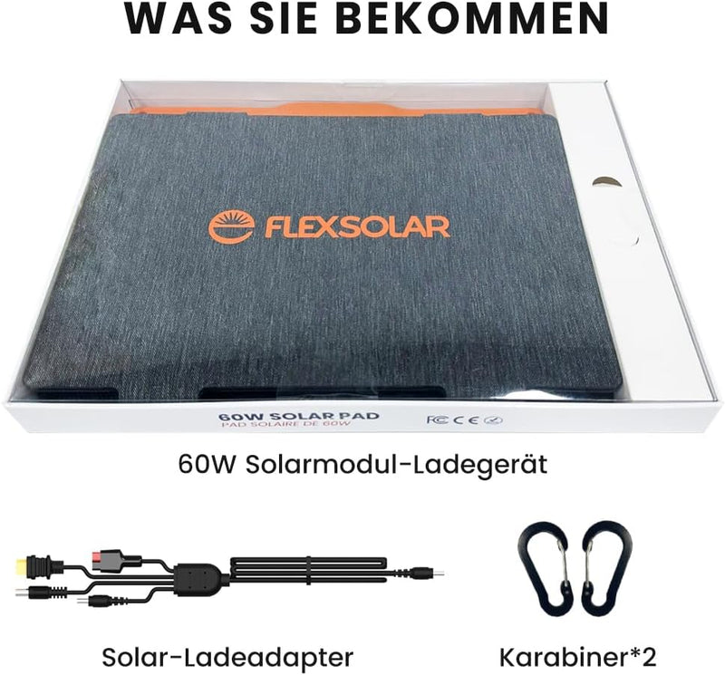 Solarpanel 60W, Flexsolar Tragbares faltbares Solarladegerät IP67 wasserdichtes Notstromcamping, gee