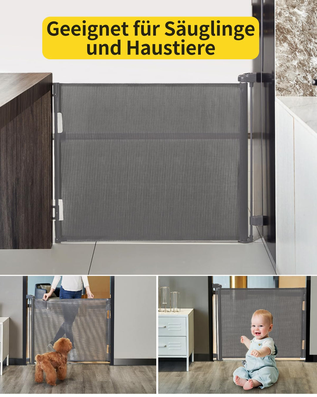 Retraktierbares Sicherheitsgitter für Babys & Haustiere– 2er Set – Extra Breit & Hoch, 0-140CM Türsc