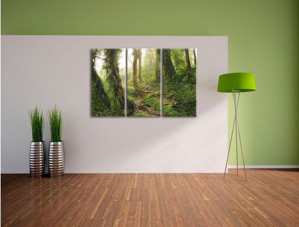 Pixxprint Tropischer La Selva Dschungel Bunstift Effekt 3-Teiler Leinwandbild 120x80 Bild auf Leinwa