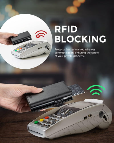 VULKIT Kreditkartenetui RFID-blockierende Pop-Up-Kartentasche aus Echtem Leder mit Geldscheinfach, A