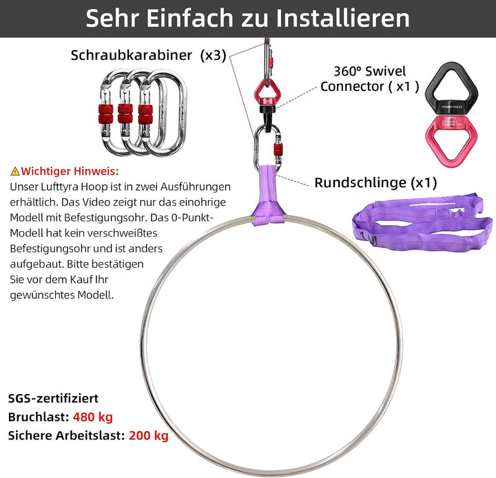 Aerial Hoop Set, Professional Aerial Lyra Hoop, 85cm/95cm/100cm 5 Grössen Edelstahl Single Point Aer