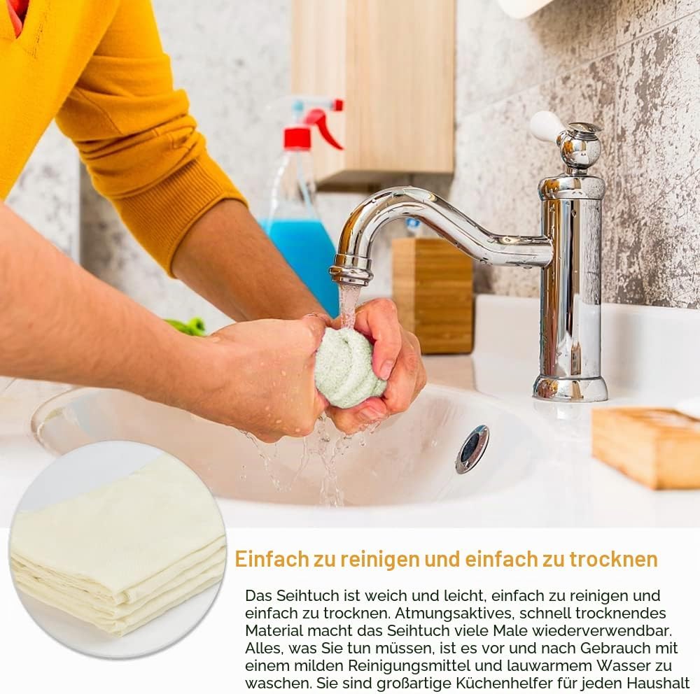 Refrung 10 Stück Seihtuch Passiertuch 50 x 50cm Käsetuch Filtertücher Waschbarem Filtertuch Siebtuch
