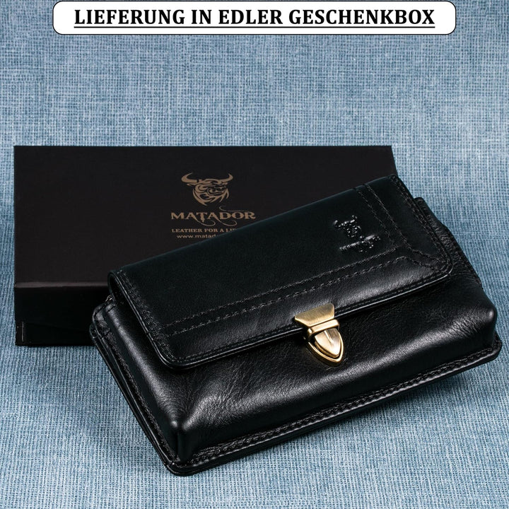 MATADOR Echt Leder Universal Handy-Tasche Holster Gürteltasche Schnappverschluss Quer für Handys bis