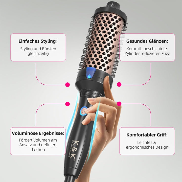 K&K Thermobürste Keratin Thermal Brush Protect Beheiztes Fass Heisse Haarbürste, Ionisch Glatt Schei